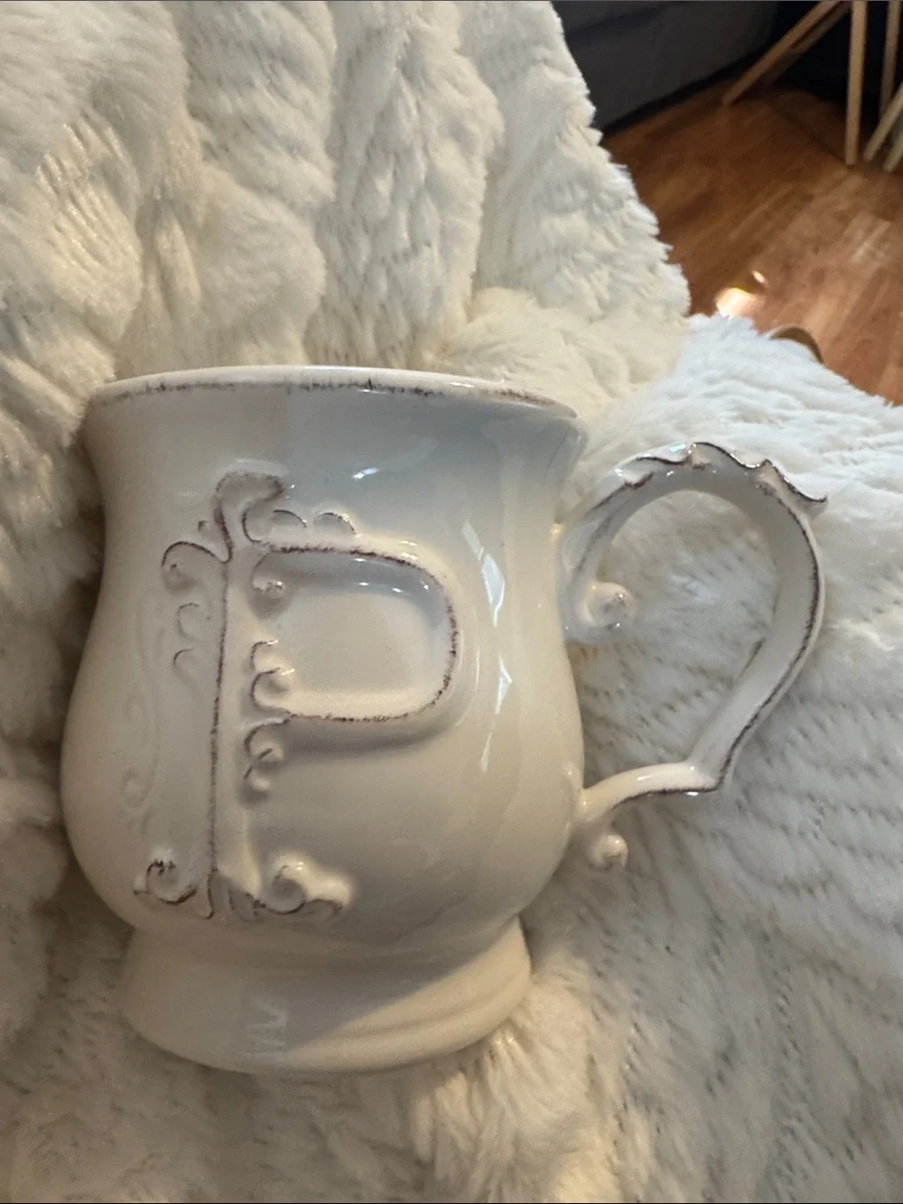 Pier 1 White Distressed Ceramic Monogram 'P' Mug